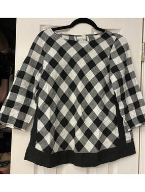 J Jill Black & White Gingham Plaid Linen Top/ Tunic Size XS. Perfect Condition